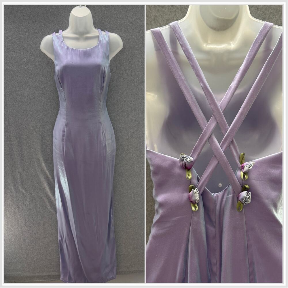 VTG Jessica McClintock Gunne Sax Formal Gown Sz 3/4 Lavender Iridescent Roses